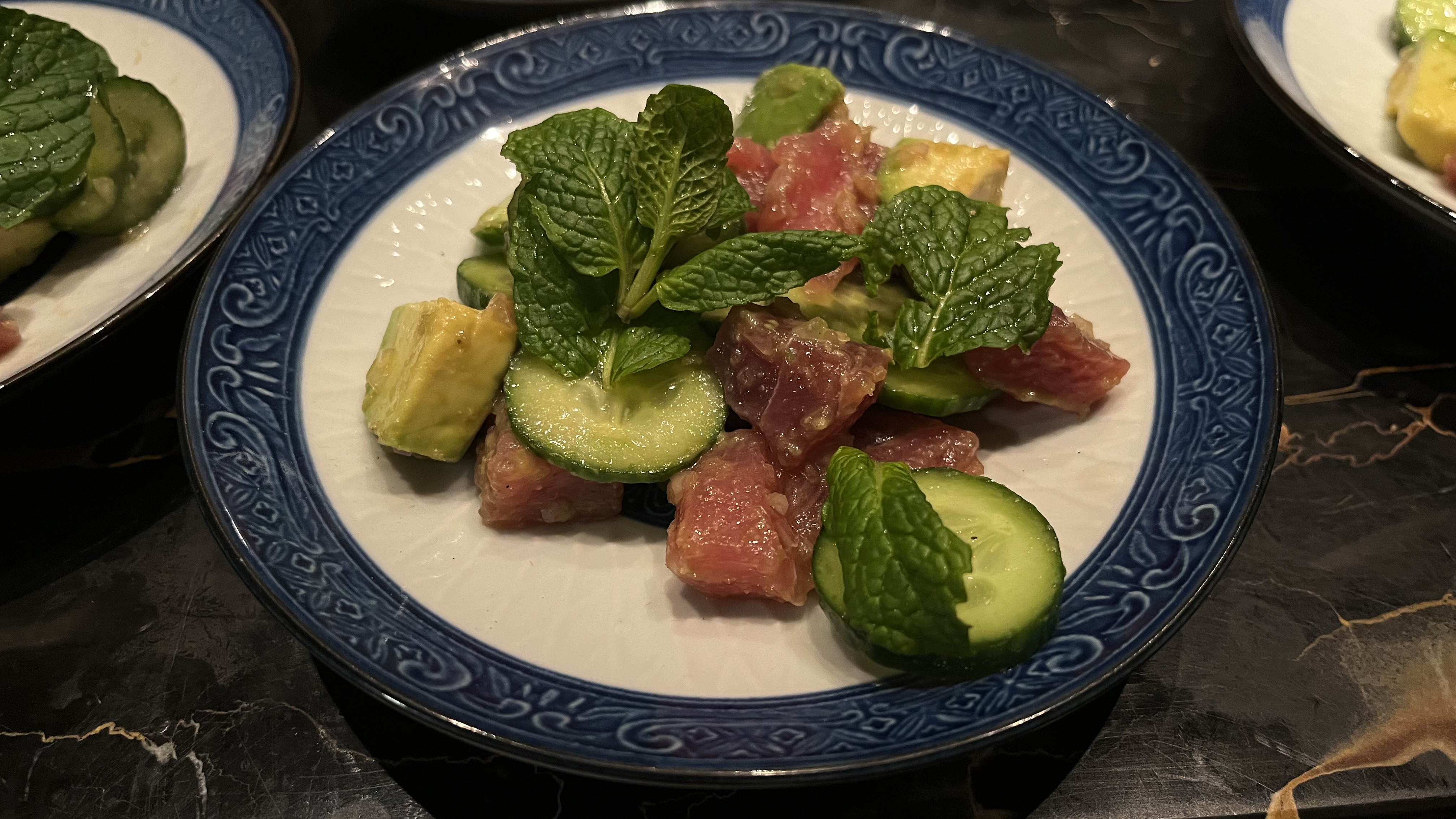 Tuna poke with avocado, cucumber, and fresh mint